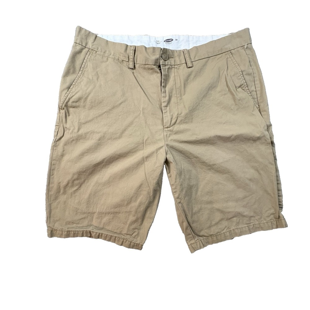 Old Navy Men's 38.5 Tan Khaki Slim Chino Shorts Casual Flat Front Cotton SEE DES